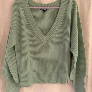 Fashion Nova Sage V-Neck Sweater